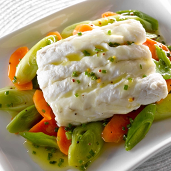 Poached Hake with Mustard and Honey Dressing